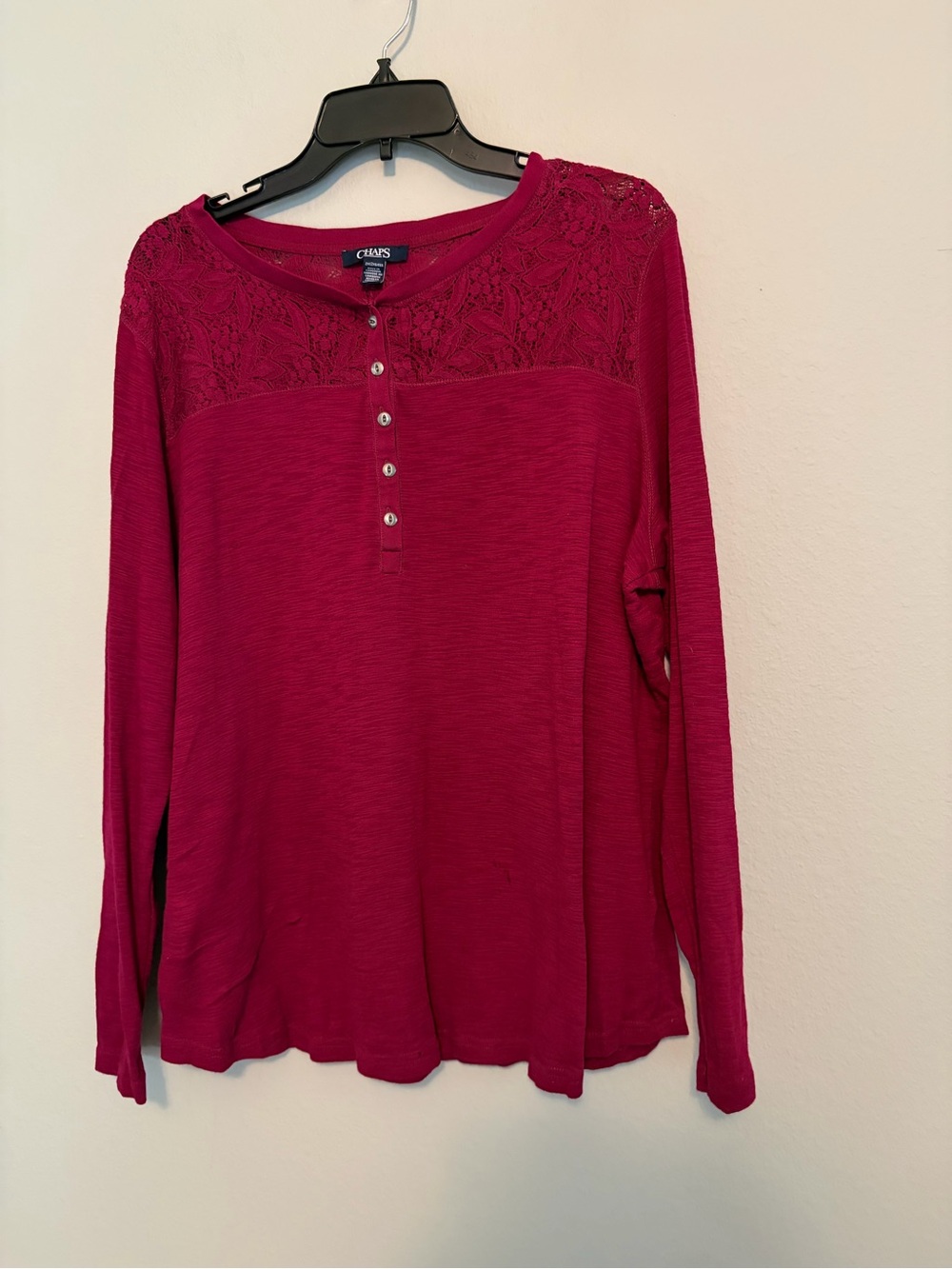 Chaps Lace Neckline Top Size 2X